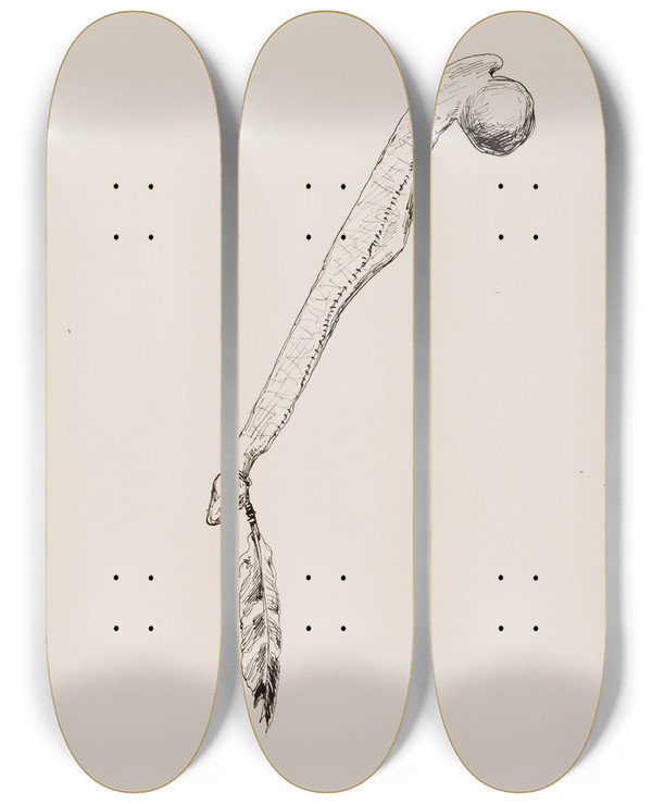 Triptych art skateboard deck of Frederic Remington Rawhide And Stone Club by Frederic Remington (1861-1909)