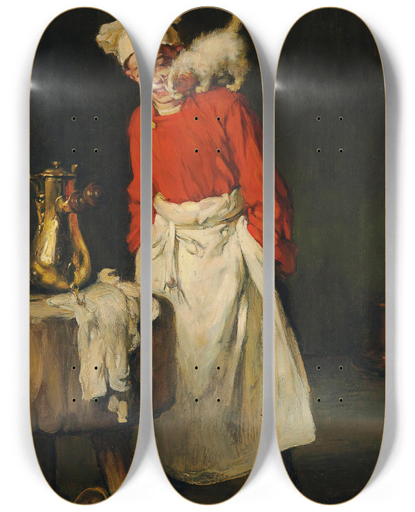 Triptych art skateboard deck of Joseph Bail Taking A Break by Joseph Bail (1862-1921)
