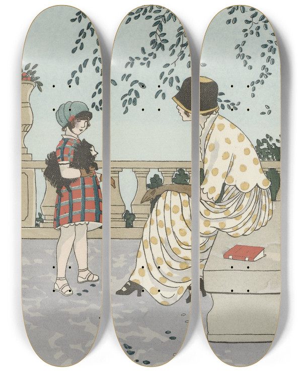 Triptych art skateboard deck of Monogrammist Mfn Robe De Crpon by Monogrammist Mfn