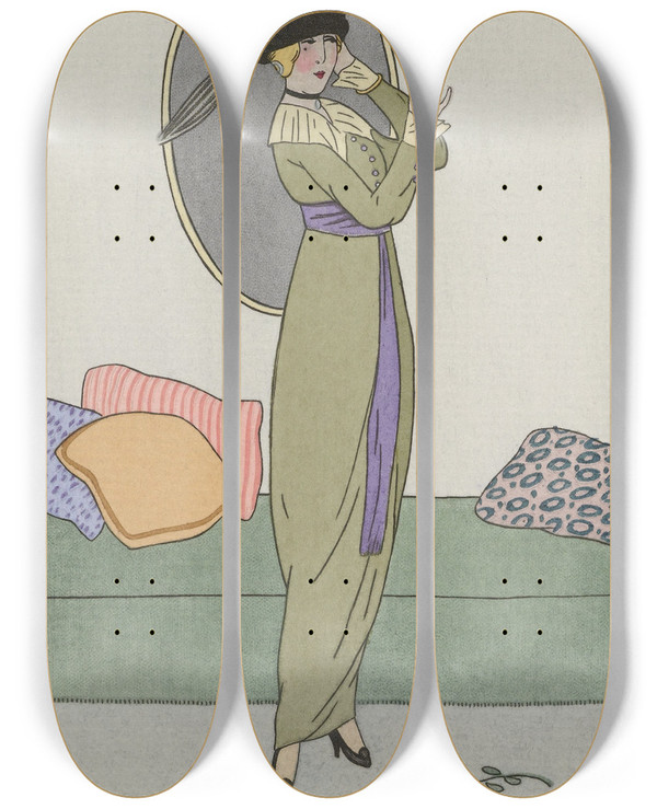 Triptych art skateboard deck of Aris Metzano Toilette Daprs Midi by Aris Metzano (19-)