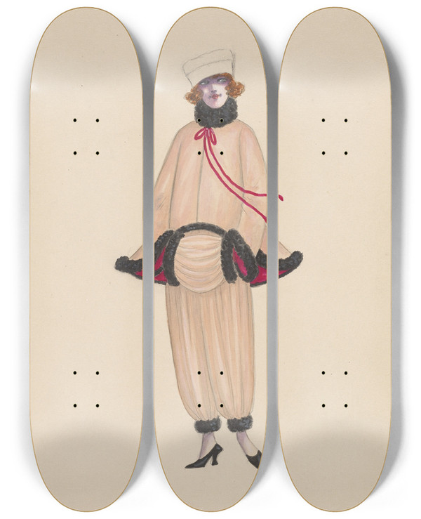 Triptych art skateboard deck of Will R Barnes Alaskasketch 1 by Will R Barnes (1939)