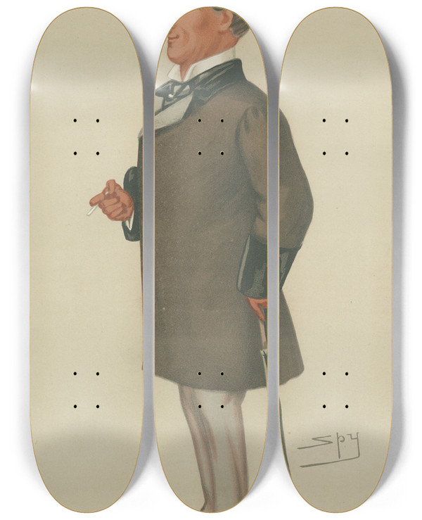 Triptych art skateboard deck of Leslie Matthew Ward Turf Devotees Freddy Sir Frederick John William Johnstone December 7 1878 by Leslie Matthew Ward (1851-1922)