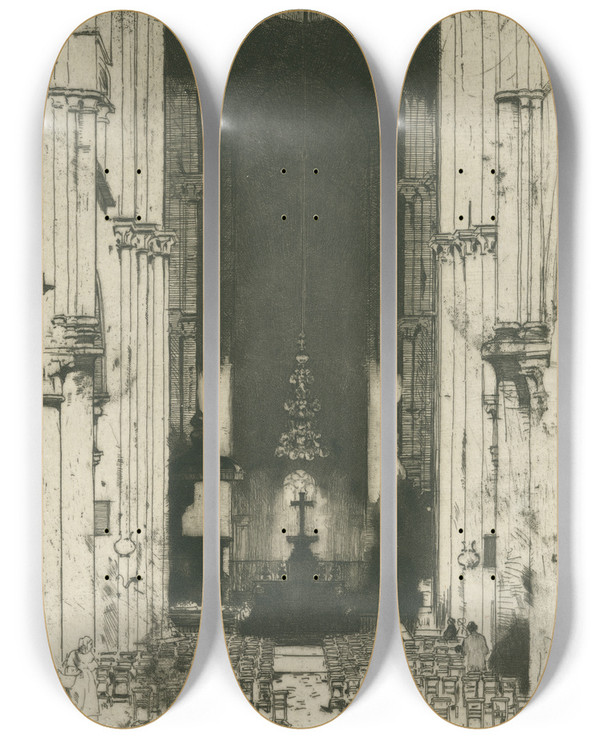 Triptych art skateboard deck of David Young Cameron St Laumerblois by David Young Cameron (1865-1945)