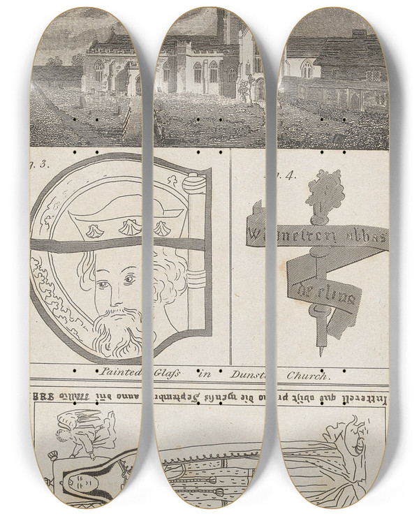 Triptych art skateboard deck of Rev James Bulwer One From A Volume Of Drawings And Prints_46 by Rev James Bulwer (1794-1879)