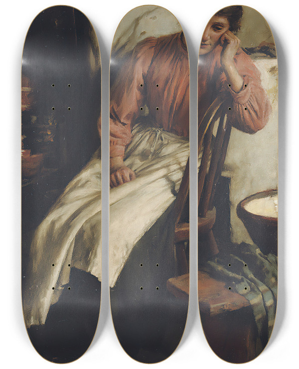 Triptych art skateboard deck of Walter Langley A Reverie by Walter Langley (1852-1922)