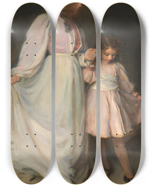 Triptych art skateboard deck of Cecilia Beaux Dorothea And Francesca by Cecilia Beaux (1855-1942)