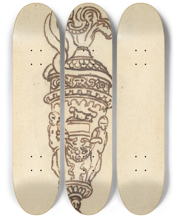 Triptych art skateboard deck of Benjamin West Study Of A Vase_1 by Benjamin West (1738-1820)