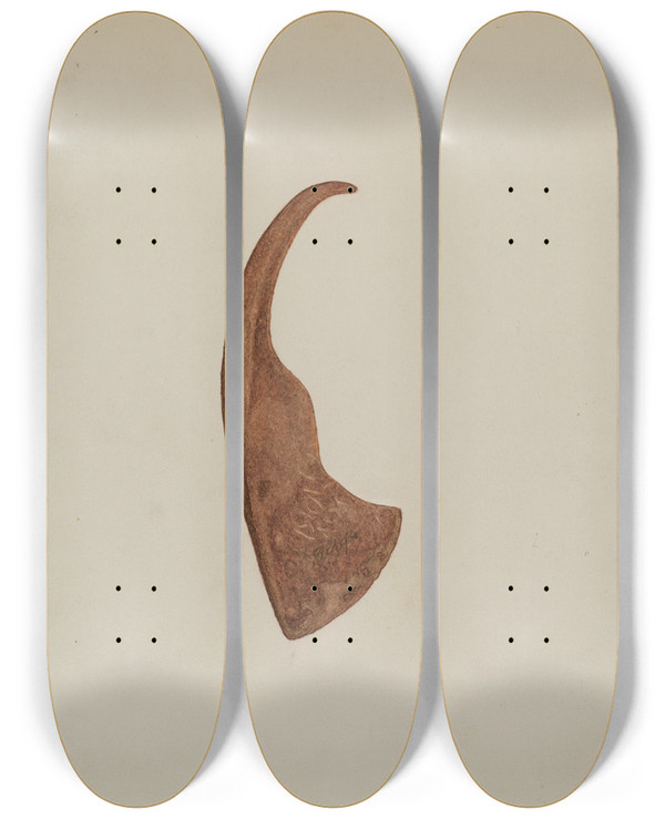 Triptych art skateboard deck of Sydney Roberts Iron Hatchet Head by Sydney Roberts