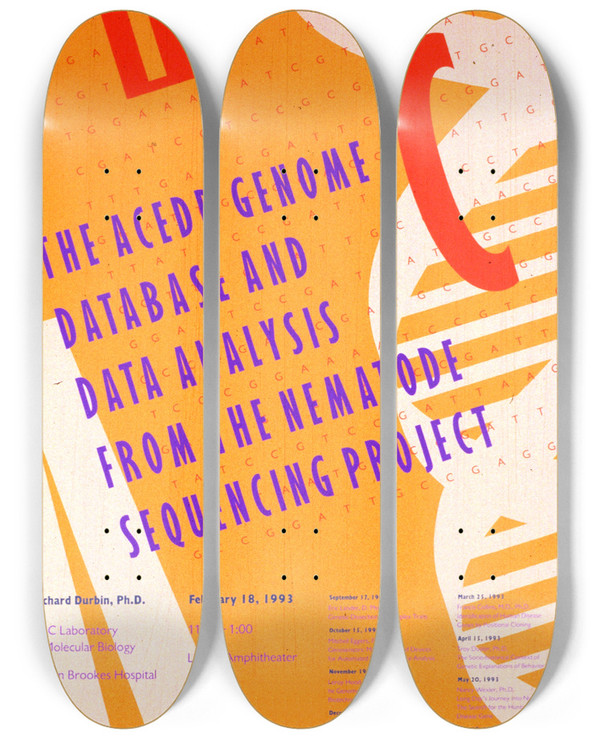 Triptych art skateboard deck of National Institutes Of Health The Acedb Genome Database And Data Analysis From The Nematode Sequencing Project by National Institutes Of Health (1887)
