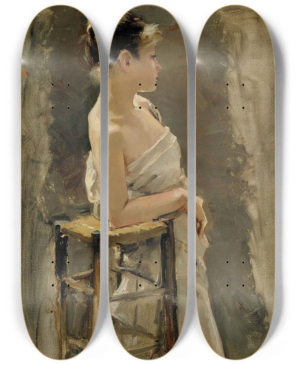 Triptych art skateboard deck of Akseli Gallenkallela Model Study by Akseli Gallen Kallela (1865-1931)