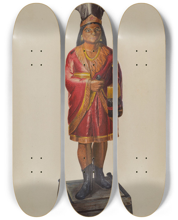 Triptych art skateboard deck of Henry Tomaszewski Cigar Store Indian_2 by Henry Tomaszewski