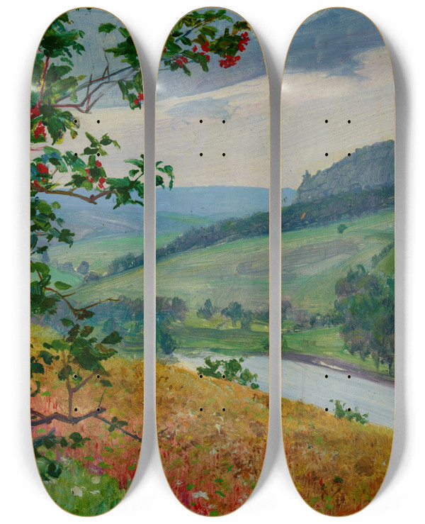 Triptych art skateboard deck of Ambroy Sabatowski Viburnum by Ambrozy Sabatowski (1871-1920)