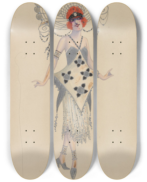 Triptych art skateboard deck of Will R Barnes Ladyinwaiting_10 by Will R Barnes (1939)