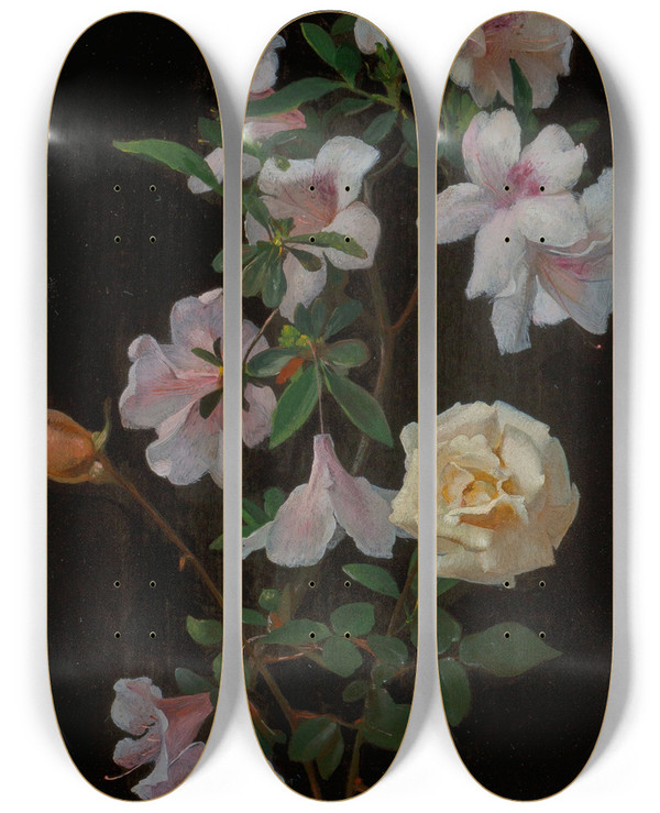 Triptych art skateboard deck of George Cochran Lambdin Spring Blossoms by George Cochran Lambdin (1830-1896)