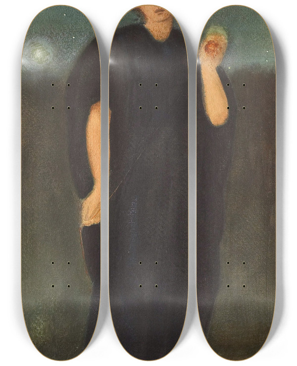 Triptych art skateboard deck of Sir Edward Coley Burnejones Ariadne_2 by Sir Edward Coley Burne-Jones (1833-1898)