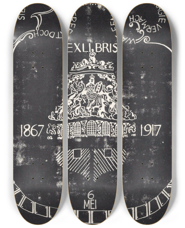 Triptych art skateboard deck of Carel Adolph Lion Cachet Ex Libris Van D Goedkoop_2 by Carel Adolph Lion Cachet (1864-1945)