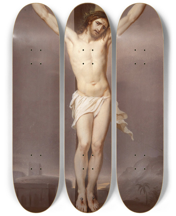 Triptych art skateboard deck of Josef Arnold The Elder Christus Am Kreuz by Josef Arnold the elder (1788-1879)