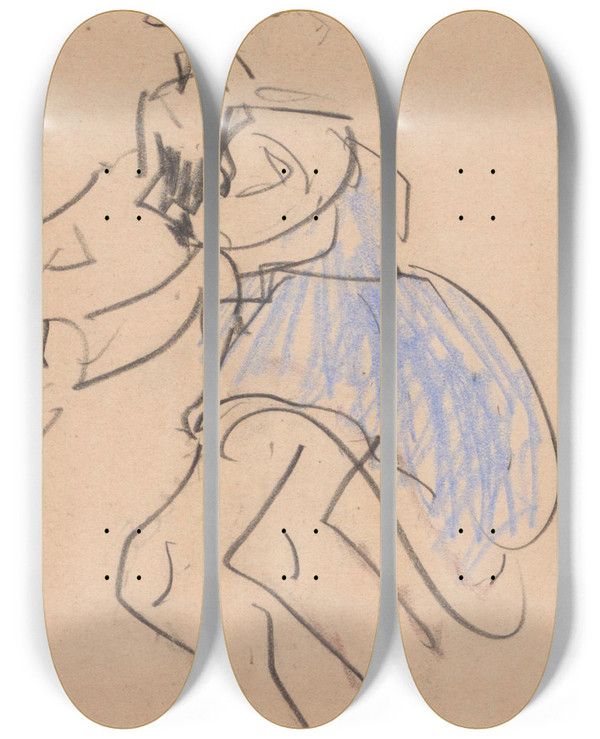 Triptych art skateboard deck of Jules Schmalzigaug Dancer by Jules Schmalzigaug (1882-1917)