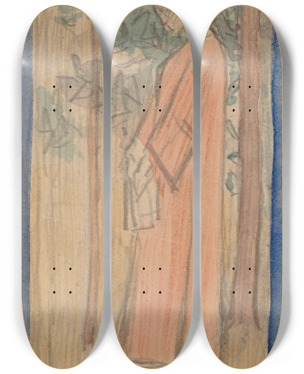 Triptych art skateboard deck of Charles Sprague Pearce Study For A Panel V by Charles Sprague Pearce (1851-1914)