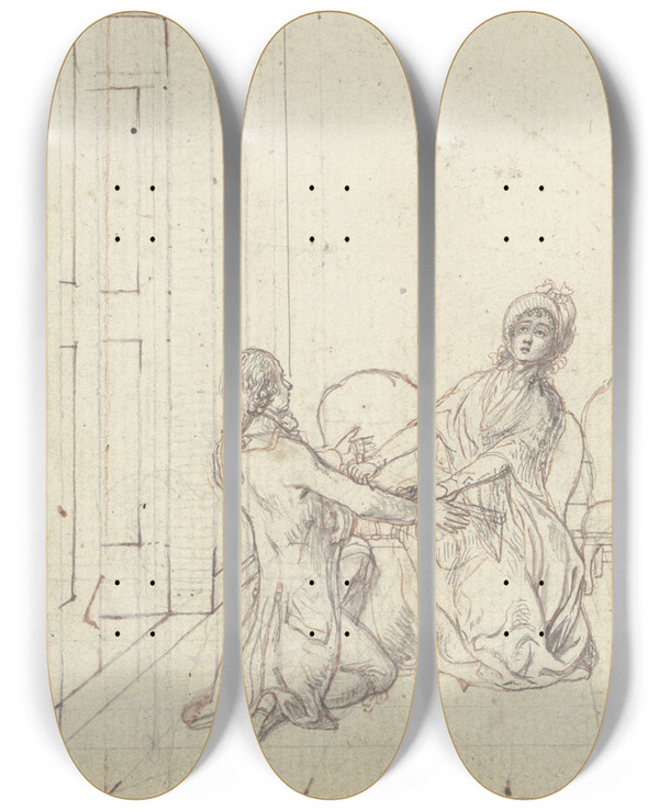 Triptych art skateboard deck of Daniel Nikolaus Chodowiecki Clarissa Sitting On The Right by Daniel Nikolaus Chodowiecki (1726-1801)