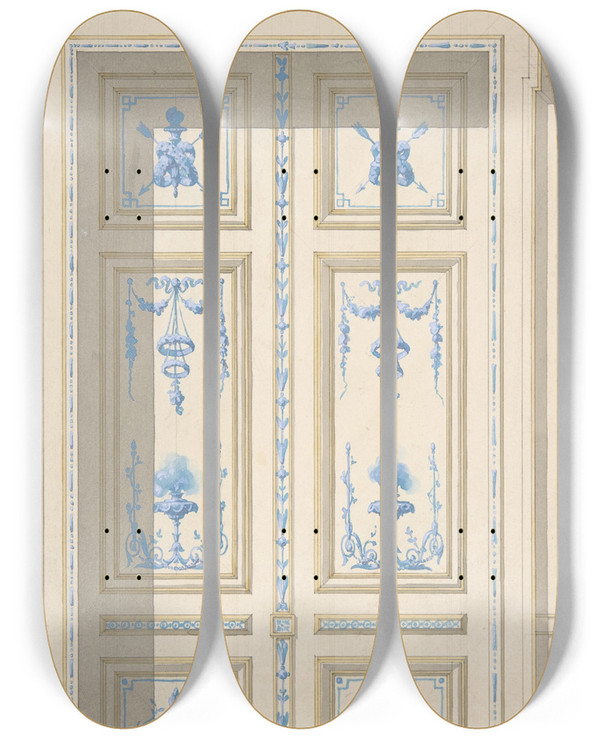 Triptych art skateboard deck of Julesedmondcharles Lachaise Design For Bedroom Doors Htel De Jagan by Jules-Edmond-Charles Lachaise (1897)