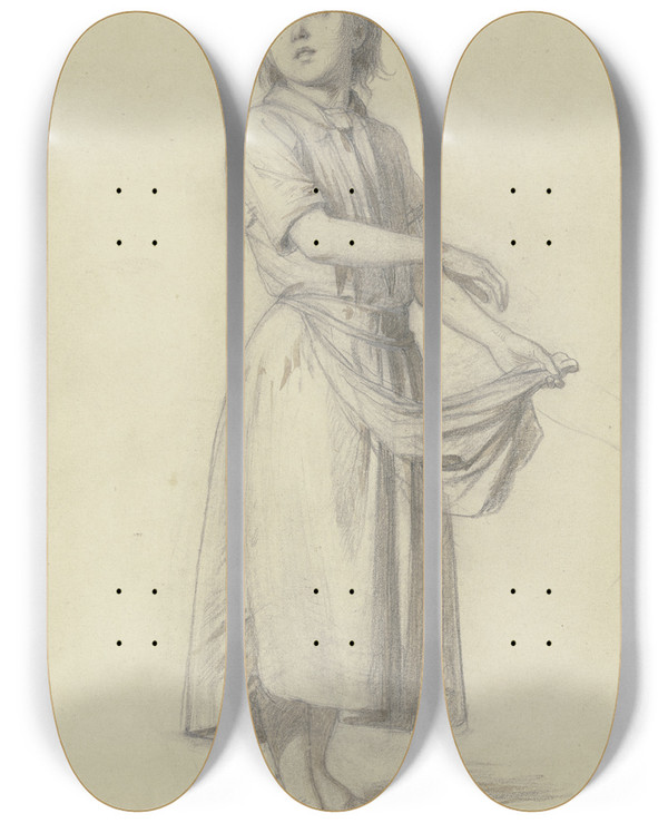 Triptych art skateboard deck of Jakob Becker Das Tauben Ftternde Mdchen by Jakob Becker (1810-1872)
