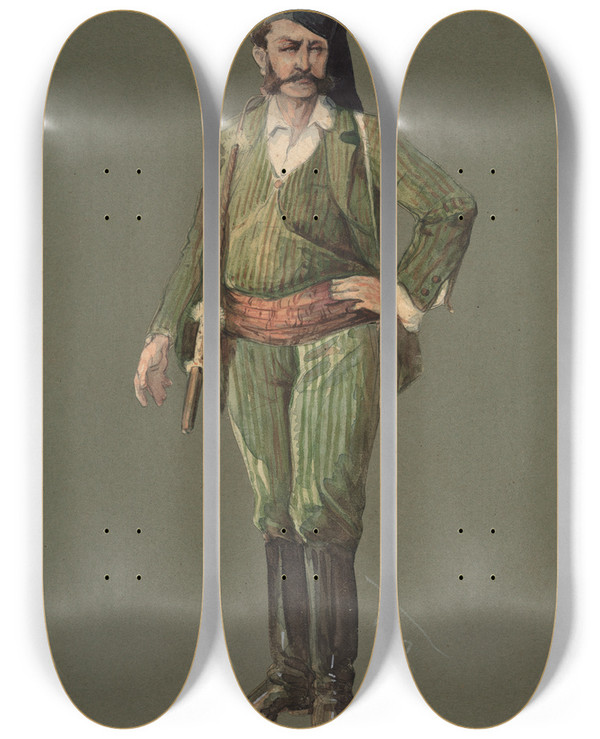 Triptych art skateboard deck of Pipein Gamba Alfio by Pipein Gamba (1868-1954)