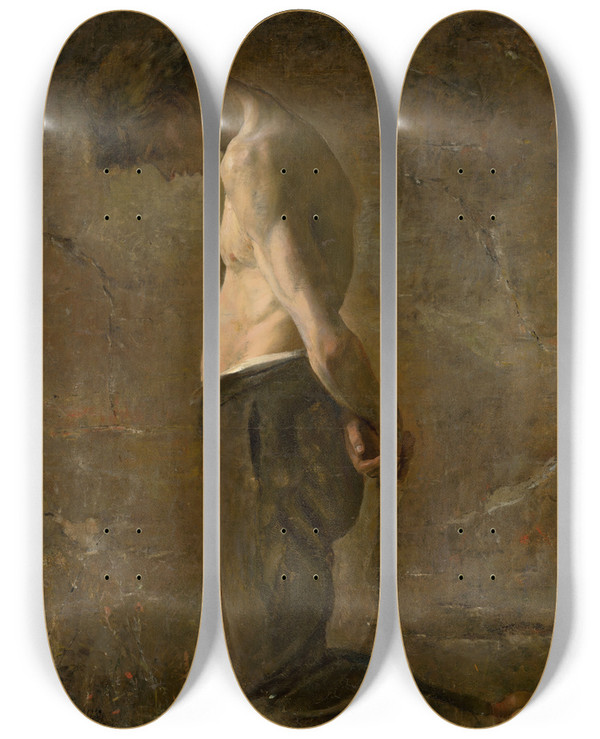 Triptych art skateboard deck of Ladislav Mednynszky Kneeling Convict by Ladislav Mednyanszky (1852-1919)