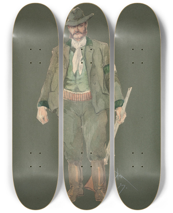 Triptych art skateboard deck of Pipein Gamba Campiere by Pipein Gamba (1868-1954)