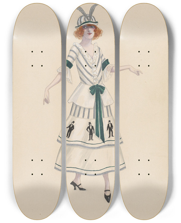 Triptych art skateboard deck of Will R Barnes Nevadasketch 19 by Will R Barnes (1939)