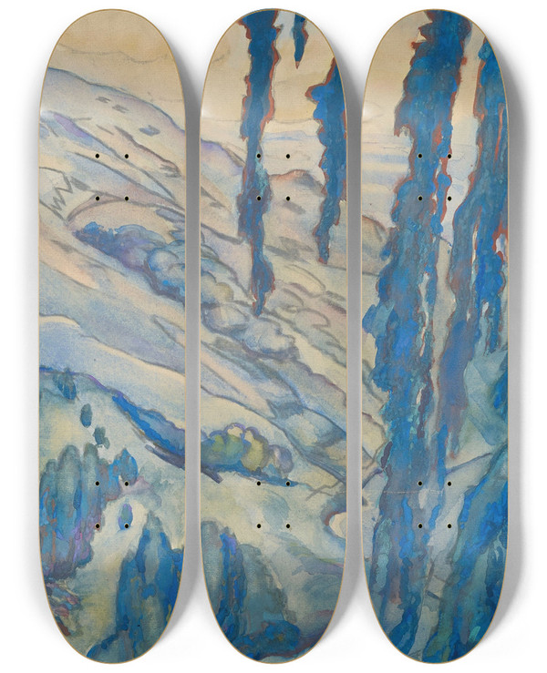 Triptych art skateboard deck of Lon Bakst Landscape by Leon Bakst (1866-1924)