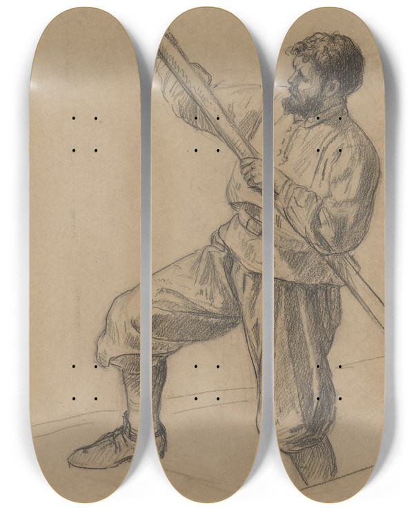 Triptych art skateboard deck of Adolph Tidemand Elvestaker by Adolph Tidemand (1814-1876)
