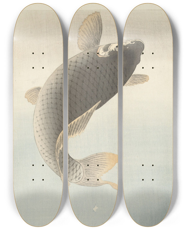 Triptych art skateboard deck of Ohara Koson Carp by Ohara Koson (1877-1945)