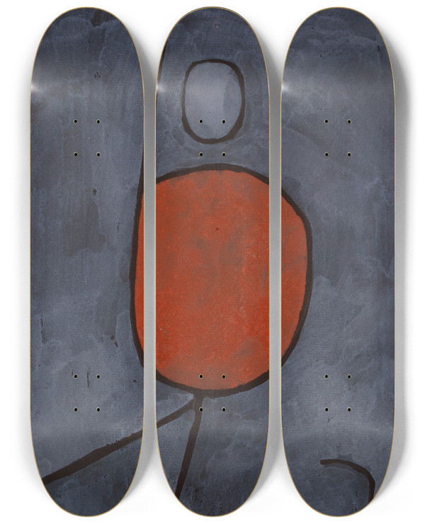 Triptych art skateboard deck of Paul Klee With An Umbrella by Paul Klee (1879-1940)