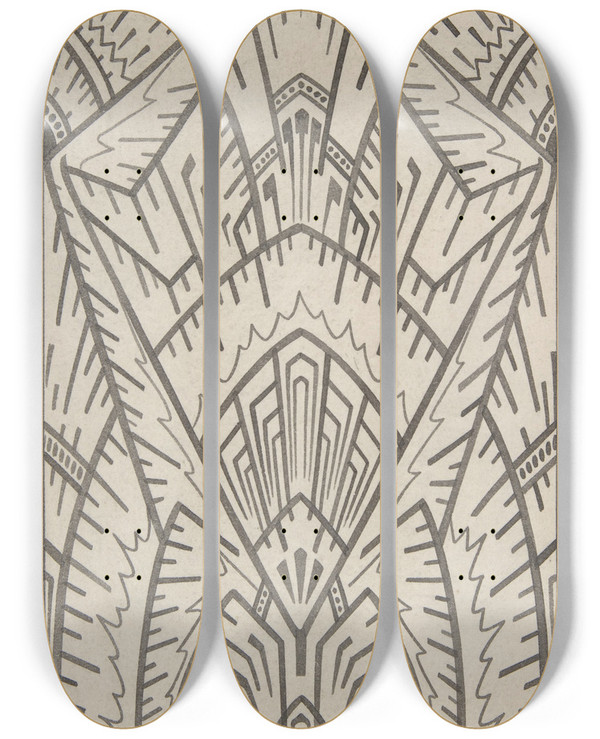 Triptych art skateboard deck of Christopher Dresser Design Drawing_16 by Christopher Dresser (1834-1904)