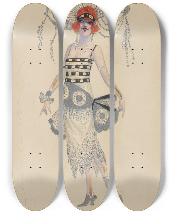Triptych art skateboard deck of Will R Barnes Ladyinwaiting_3 by Will R Barnes (1939)