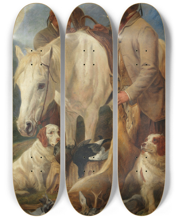 Triptych art skateboard deck of Richard Ansdell The Keepers Pony by Richard Ansdell (1815-1885)