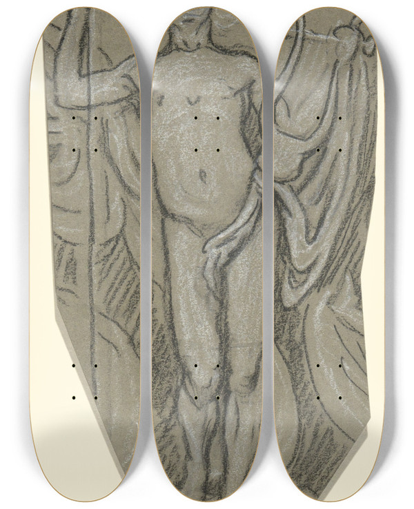 Triptych art skateboard deck of Elihu Vedder Study Forapollo_1 by Elihu Vedder (1836-1923)