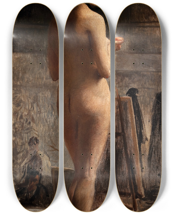 Triptych art skateboard deck of Eliseu Visconti Nu Feminino by Eliseu Visconti (1866-1944)