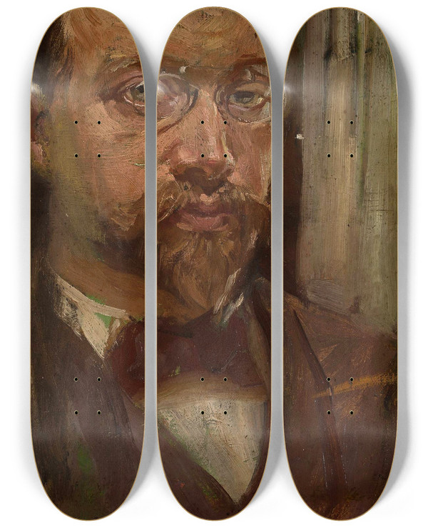 Triptych art skateboard deck of Wincenty Wodzinowski Selfportrait by Wincenty Wodzinowski (1866-1940)