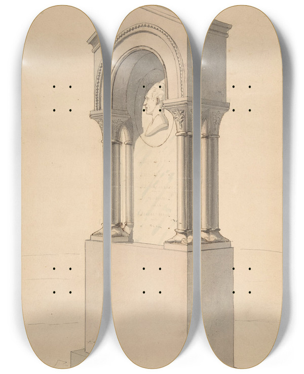 Triptych art skateboard deck of Samuel B Wetherald Proposed Monument To John L Carey Of Baltimore by Samuel B Wetherald (19-)