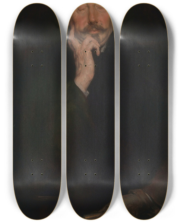 Triptych art skateboard deck of Auguste Levque Edmond Picard by Auguste Leveque (1866-1921)