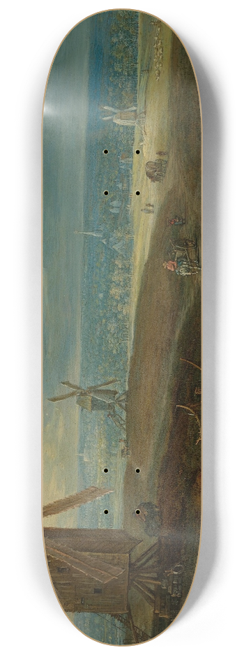 Jan Brueghel the Younger - An Extensive Landscape With Travellers Before A Windmill 8.25 inch art skate deck