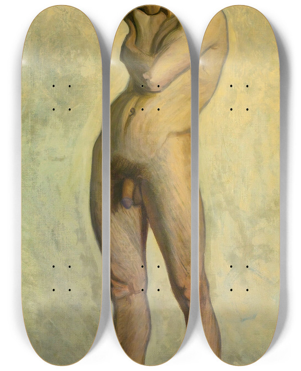 Triptych art skateboard deck of Eugne Jansson Nude Male by Eugene Jansson (1862-1915)