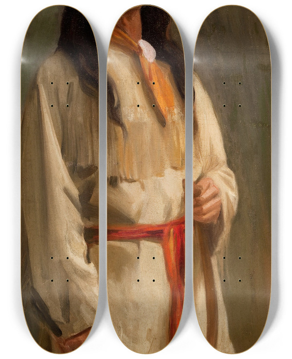 Triptych art skateboard deck of Eanger Irving Couse Pride Of The Camp by Eanger Irving Couse (1866-1936)
