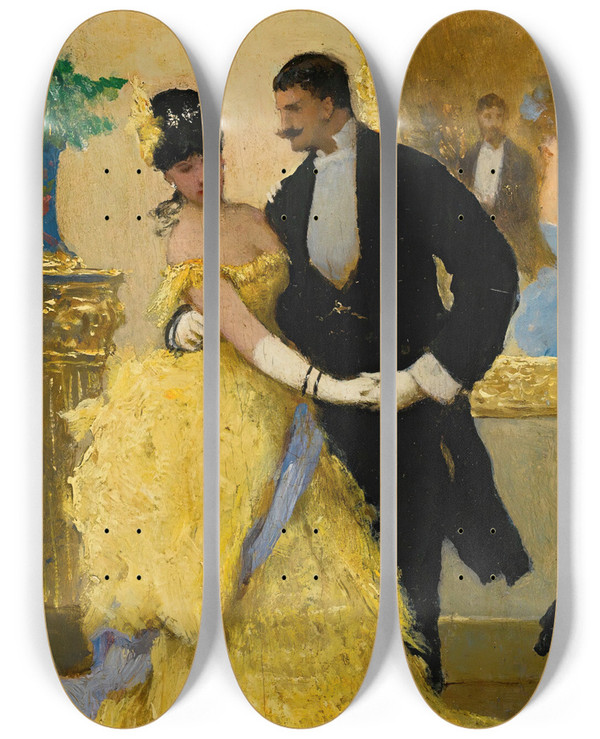 Triptych art skateboard deck of Jean Braud La Danse by Jean Beraud (1849-1935)