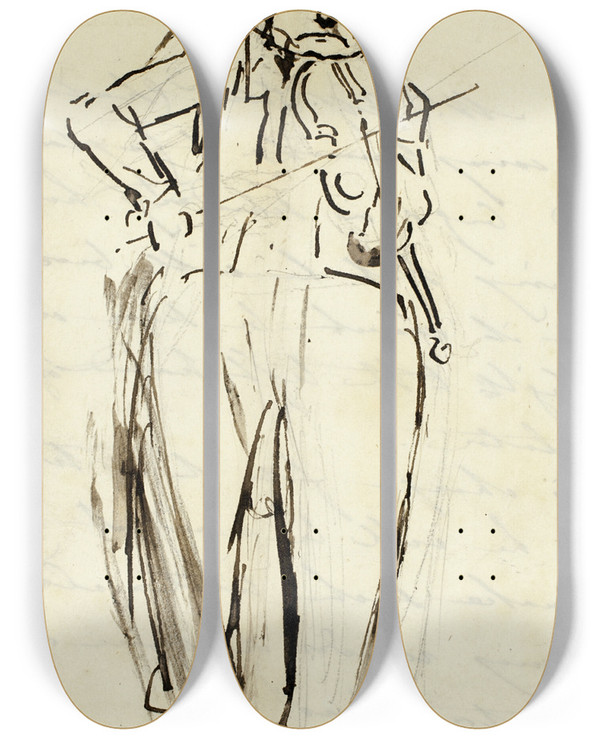 Triptych art skateboard deck of Alfred Edward Chalon Nicolas Mori Violinist by Alfred Edward Chalon (1780-1860)