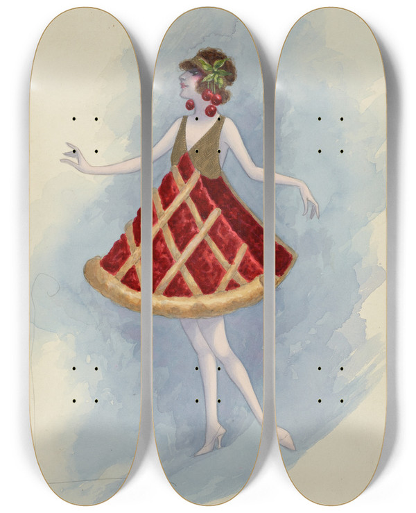 Triptych art skateboard deck of Will R Barnes Cherry Pie by Will R Barnes (1939)