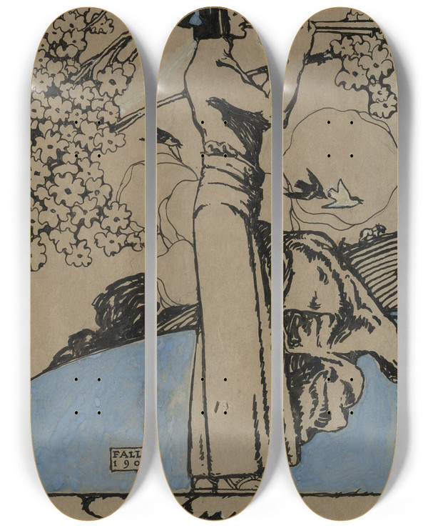 Triptych art skateboard deck of Charles Buckles Falls April by Charles Buckles Falls (1874-1974)