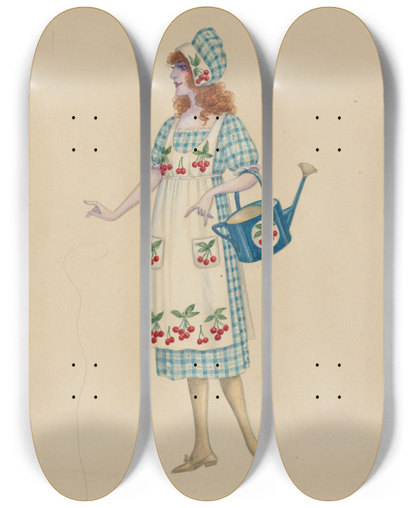 Triptych art skateboard deck of Will R Barnes Small Girls by Will R Barnes (1939)